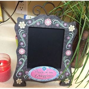 Peace Love and Happiness pink and black chalkboard